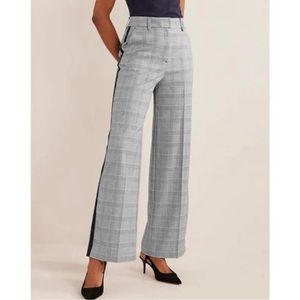 NWT Boden  Wesbourne Wide Leg Trouser Pants Plaid Check Side Stripe Size 10 L